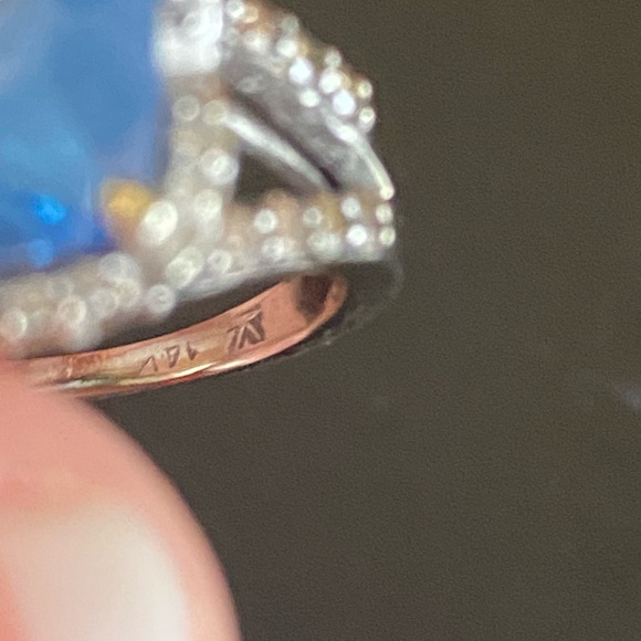 LeVian Blue Topaz (SZ 6.75-7.0) 14 K White Gold Ring - Picture 6 of 6